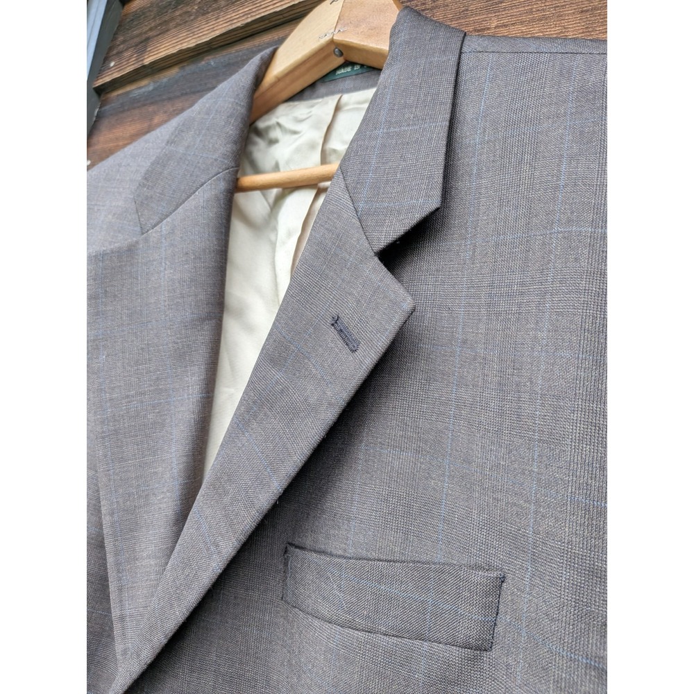 VTG Laure Ralph Lauren Suit 44R XL 38x30 Brown Blue Glen Check 100% Wool